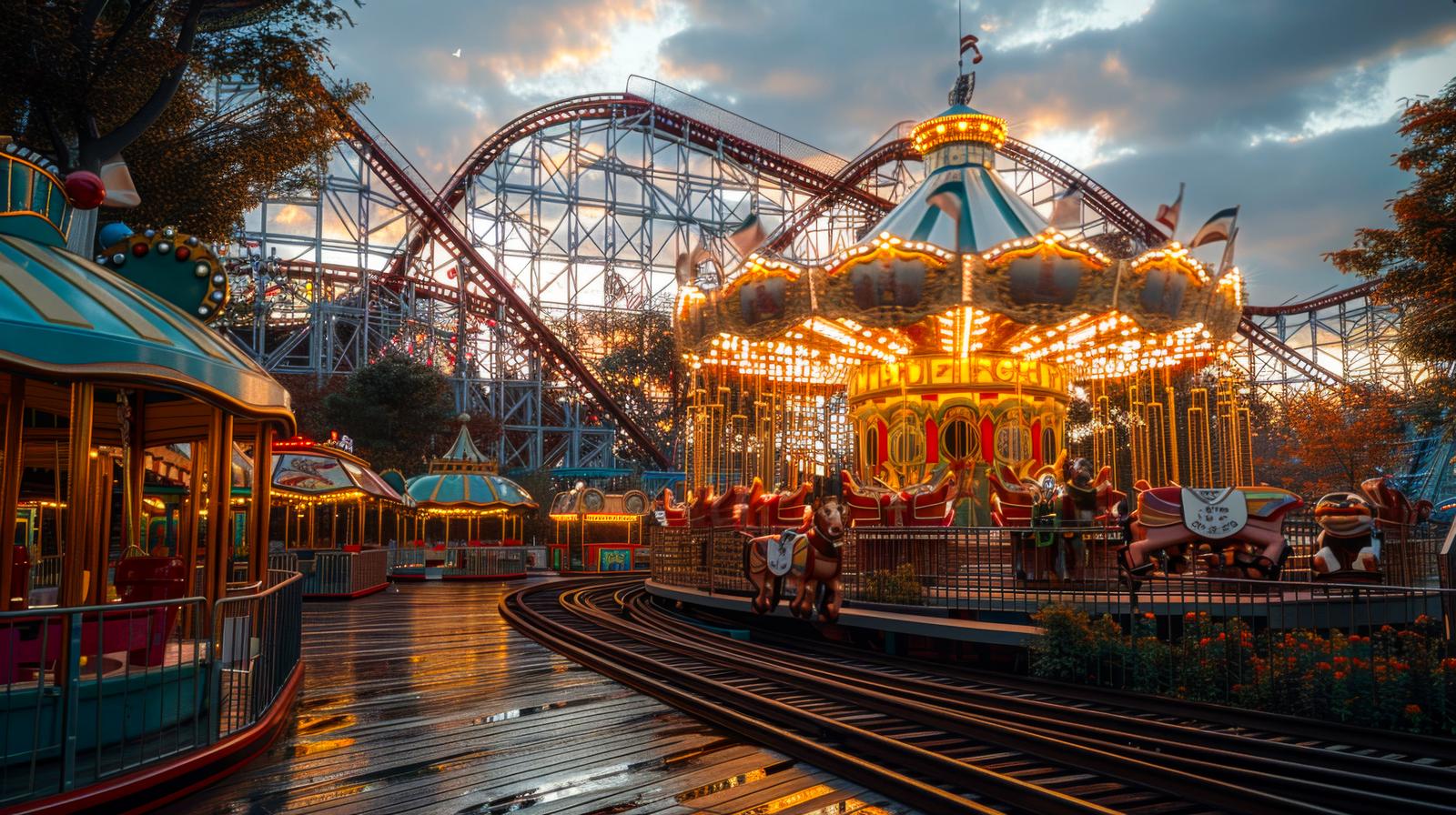 Ilustrasi taman hiburan atau theme park.