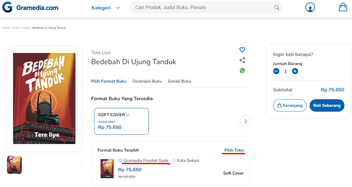 Memilih Toko untuk Mengirim/Mengambil Pesanan dari Gramedia.com