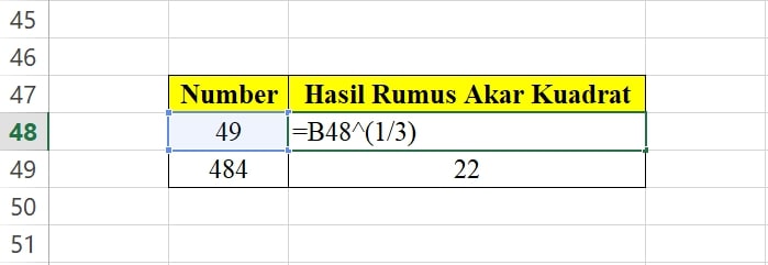  Rumus Akar di Excel 